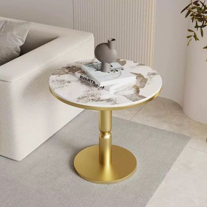 Nordic Cylindrical Rock Slab Carbon Steel Coffee Table — Black Base + Snowy White