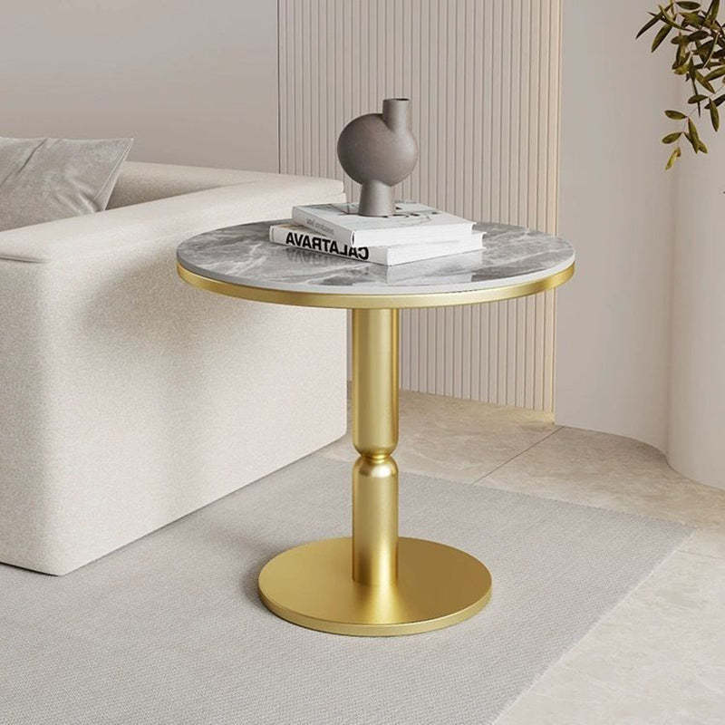 Nordic Cylindrical Rock Slab Carbon Steel Coffee Table — Black Base + Pandora White