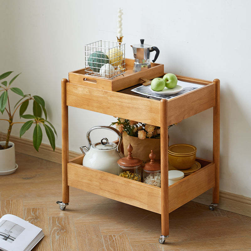 Minimalist Solid Wood Glass 2-Tier 1-Tray Coffee Table