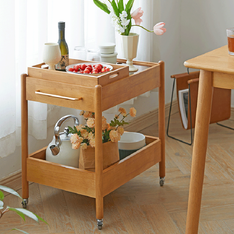 Minimalist Solid Wood Glass 2-Tier 1-Tray Coffee Table