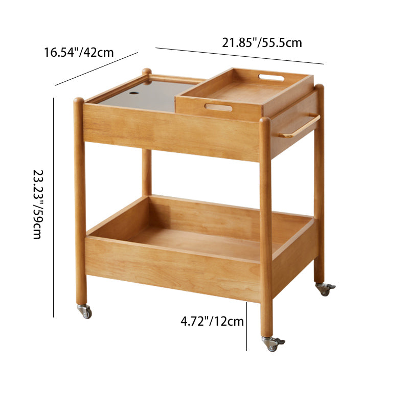 Minimalist Solid Wood Glass 2-Tier 1-Tray Coffee Table