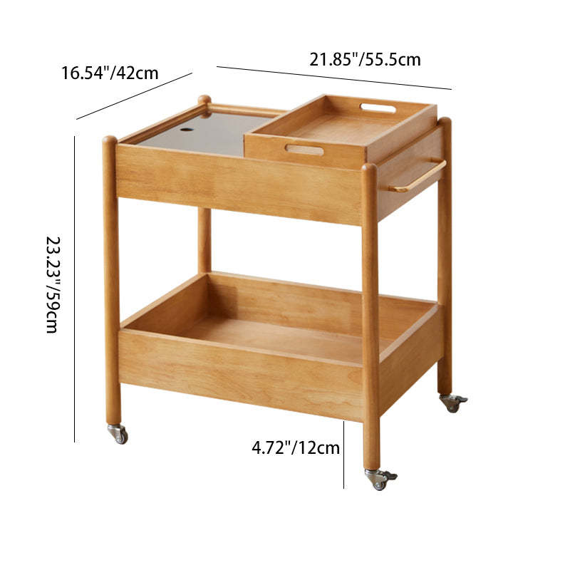 Minimalist Solid Wood Glass 2-Tier 1-Tray Coffee Table