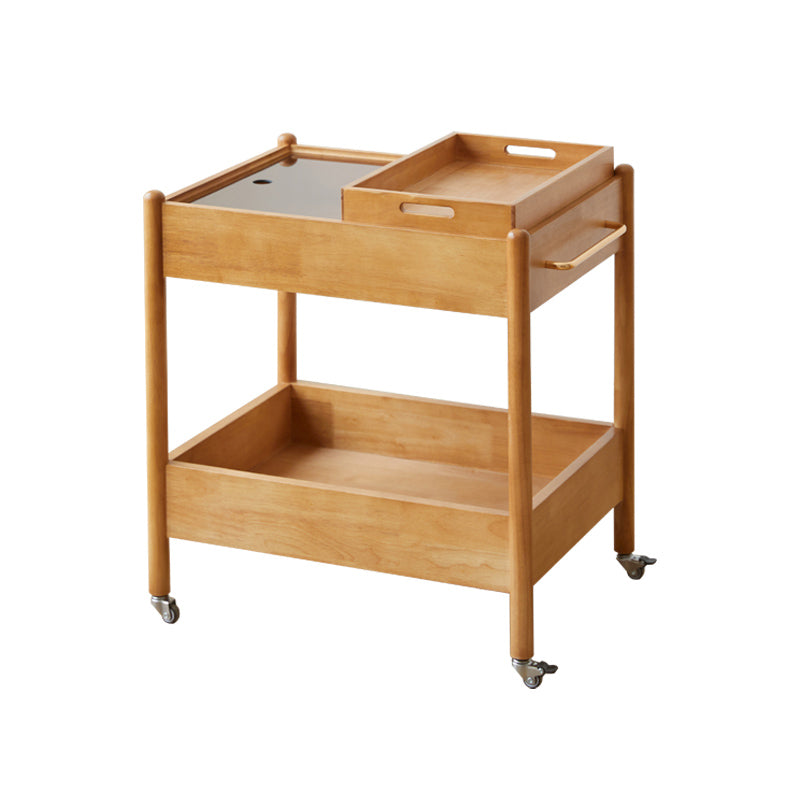 Minimalist Solid Wood Glass 2-Tier 1-Tray Coffee Table