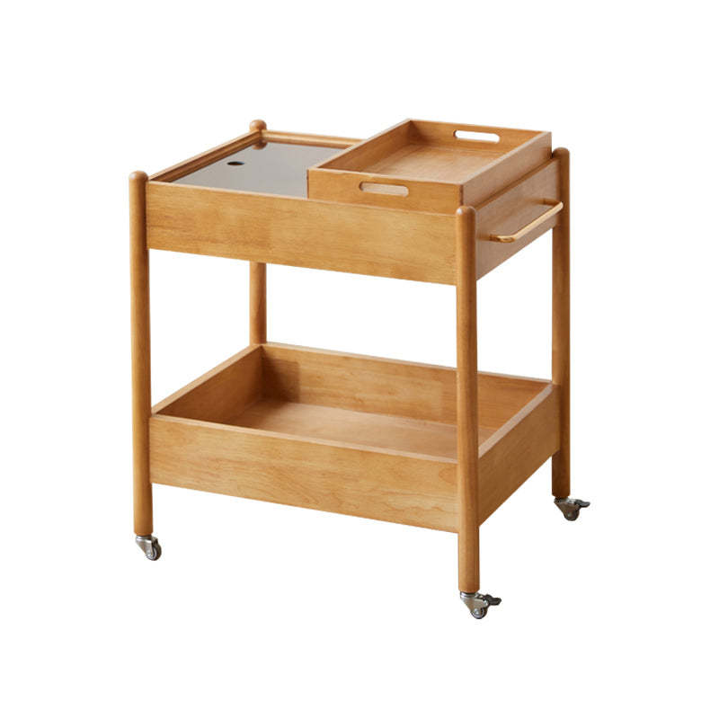 Minimalist Solid Wood Glass 2-Tier 1-Tray Coffee Table