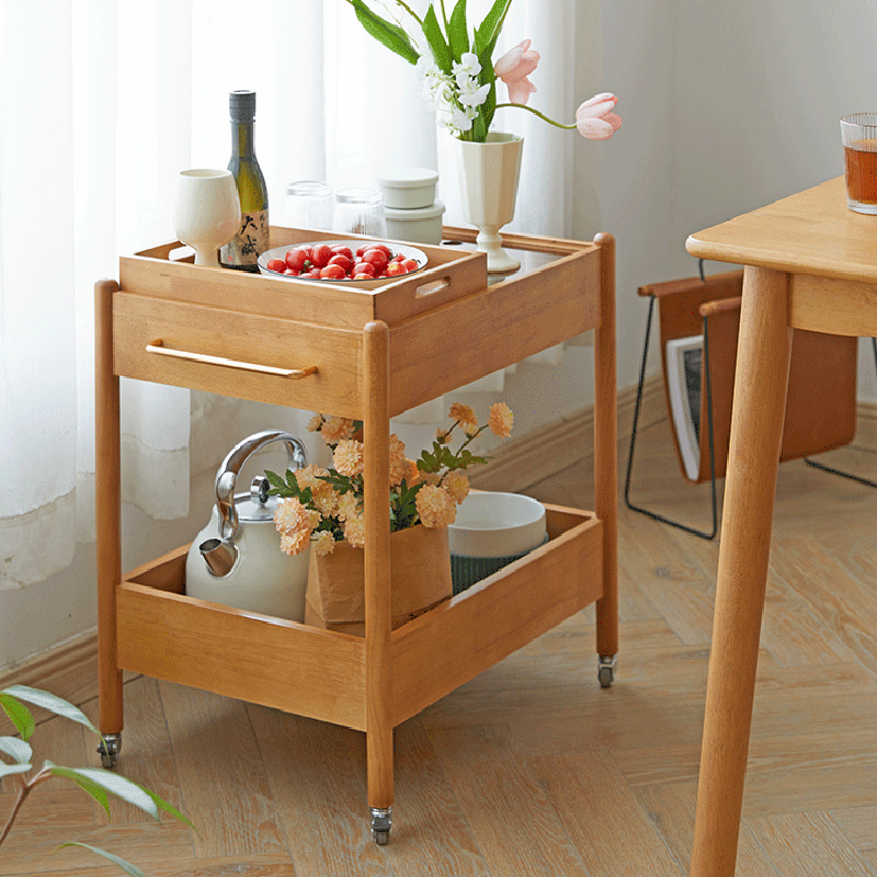 Minimalist Solid Wood Glass 2-Tier 1-Tray Coffee Table