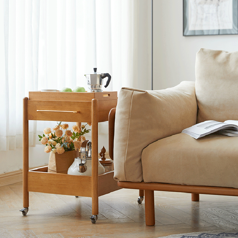 Minimalist Solid Wood Glass 2-Tier 1-Tray Coffee Table