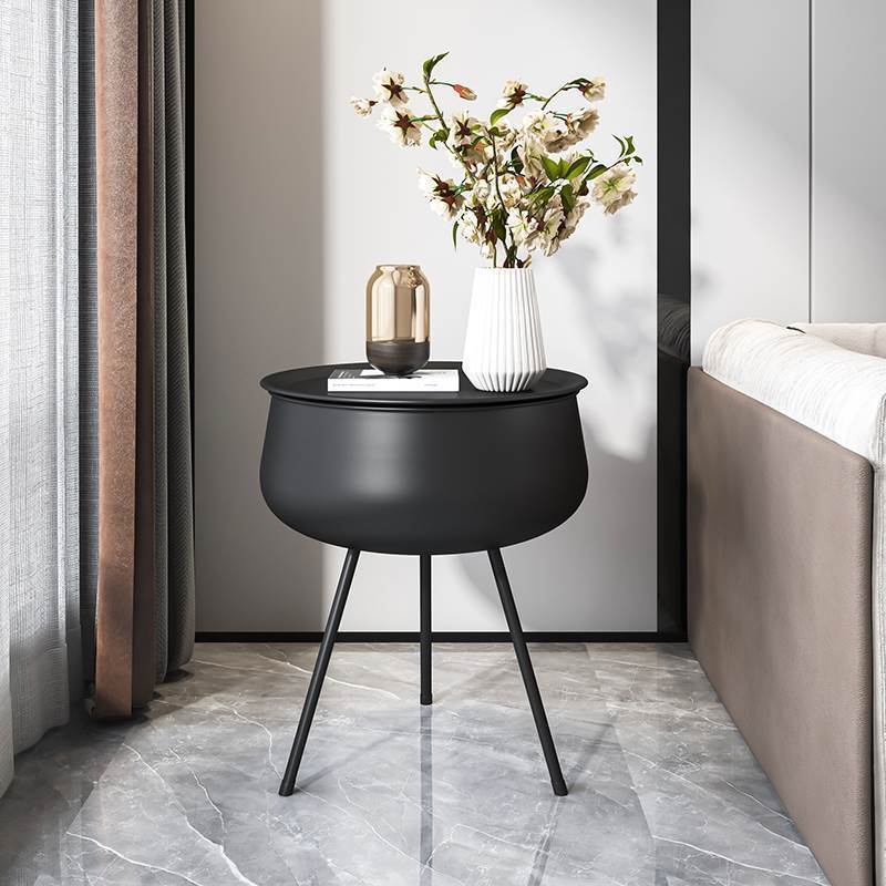 Nordic tripod round black metal end & side tables, Lighom — 20" H x 14" Dia x 14.17" L