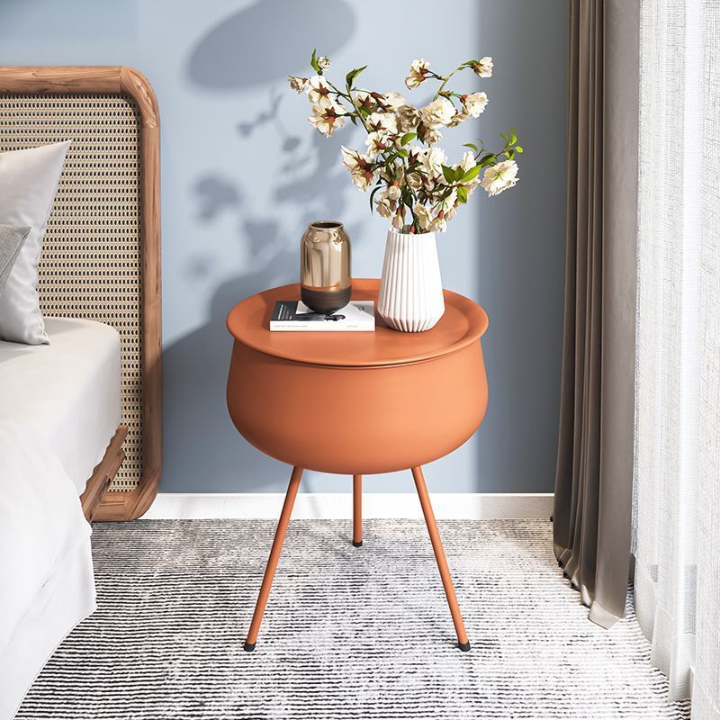 Nordic Round Tripod Metal Storage End Table — Orange