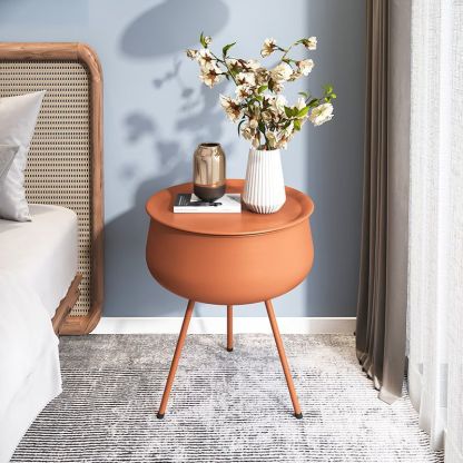 Nordic Round Tripod Metal Storage End Table — Orange