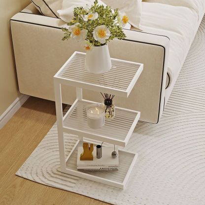 Minimalist Iron Glass Tiered End Table — 3 / Black