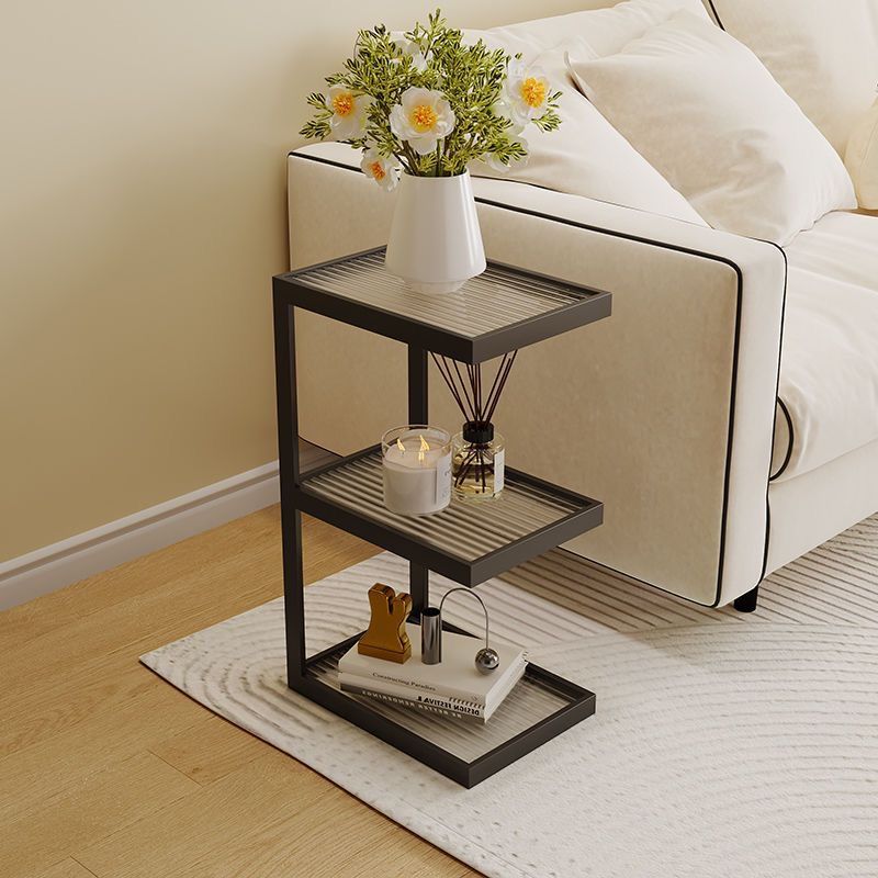 Minimalist Iron Glass Tiered End Table — 3 / Milk White