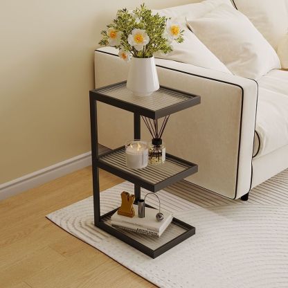 Minimalist Iron Glass Tiered End Table — 3 / Milk White