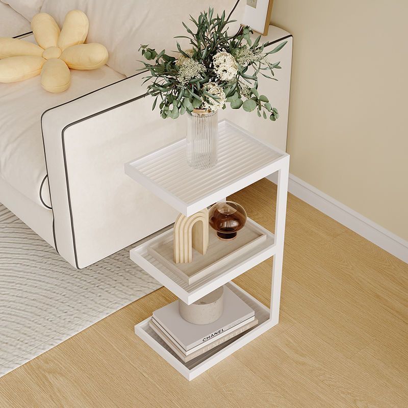 Minimalist Iron Glass Tiered End Table — 3 / White