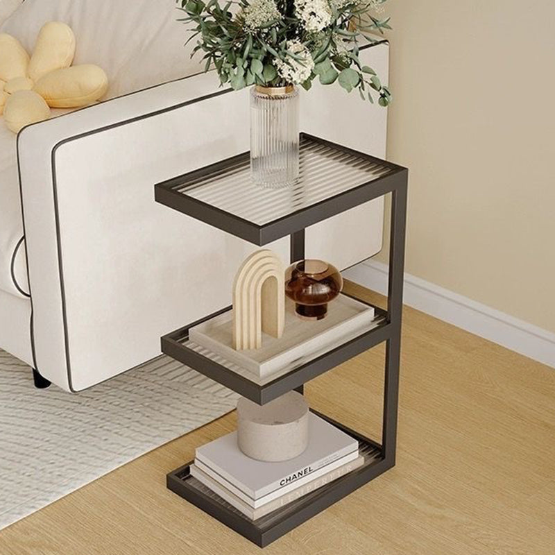 Minimalist Iron Glass Tiered End Table