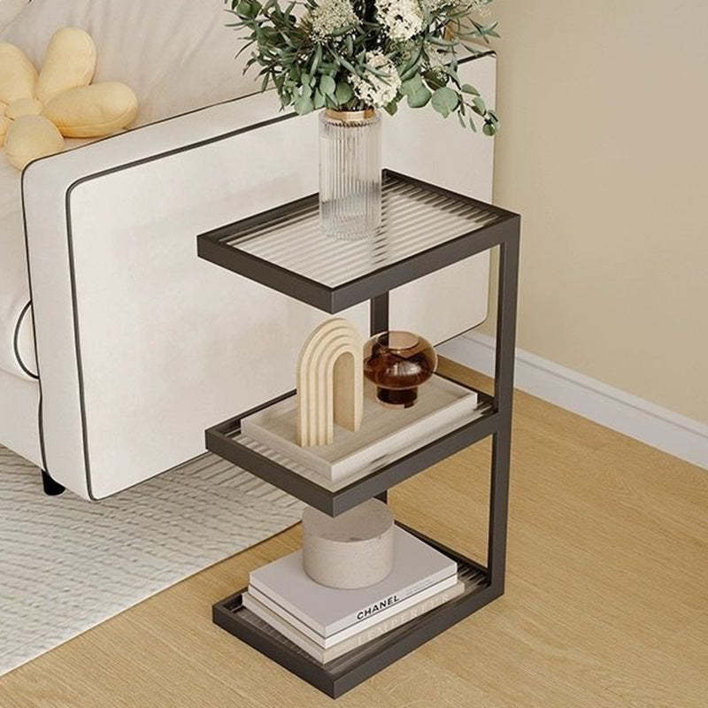 Minimalist Iron Glass Tiered End Table