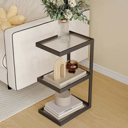 Minimalist Iron Glass Tiered End Table