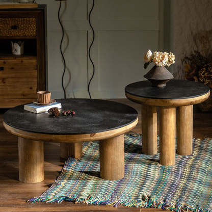 Vintage Round Cedar Plank Coffee Table