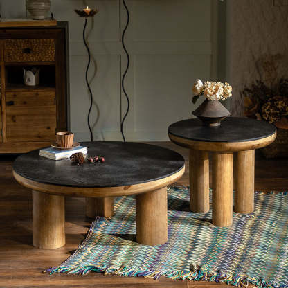 Vintage Round Cedar Plank Coffee Table