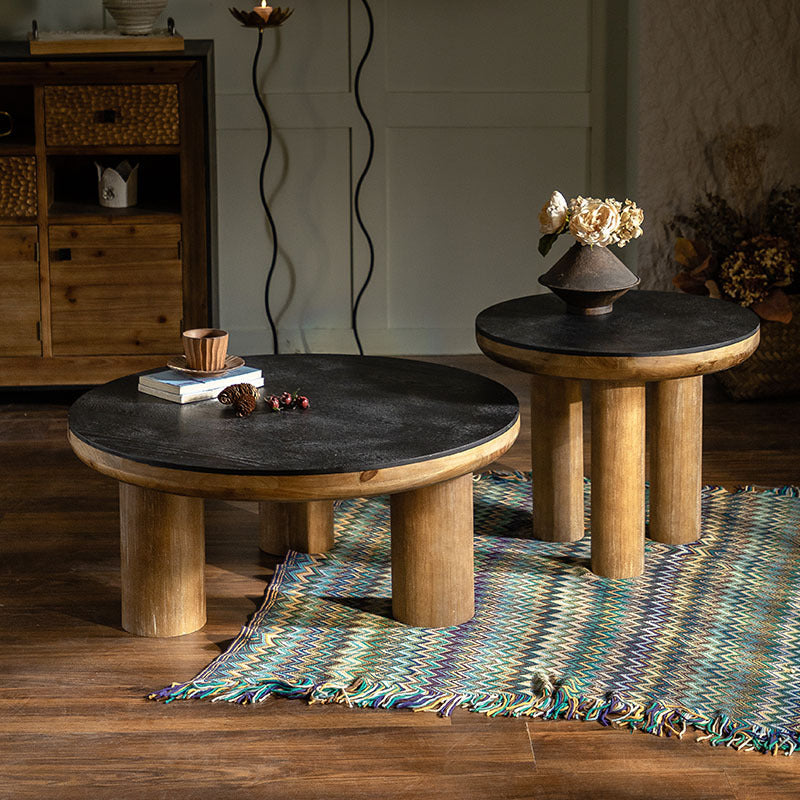 Vintage Round Cedar Plank Coffee Table