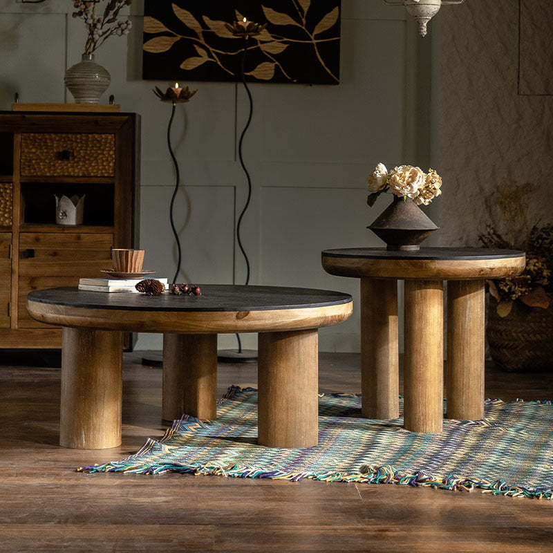 Vintage Round Cedar Plank Coffee Table
