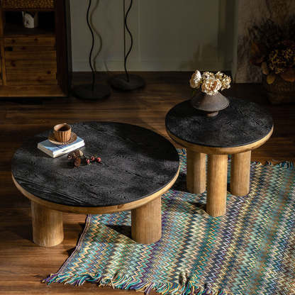 Vintage Round Cedar Plank Coffee Table