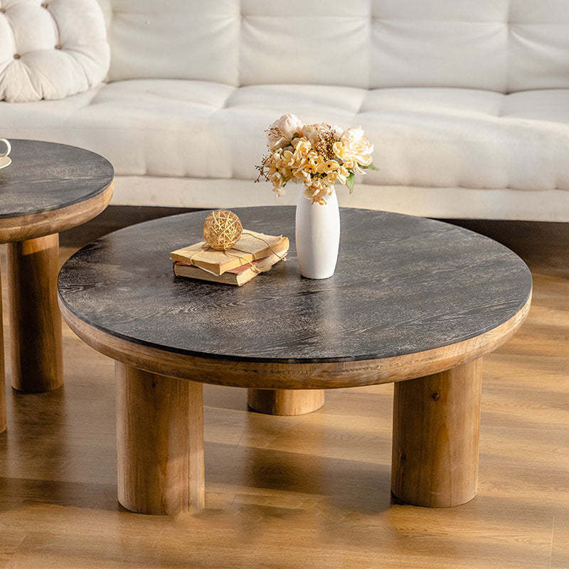 Vintage Round Cedar Plank Coffee Table