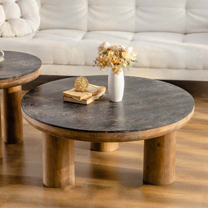 Vintage Round Cedar Plank Coffee Table