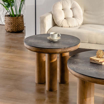 Vintage Round Cedar Plank Coffee Table