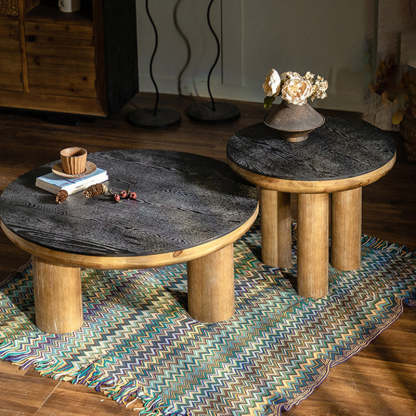 Vintage Round Cedar Plank Coffee Table
