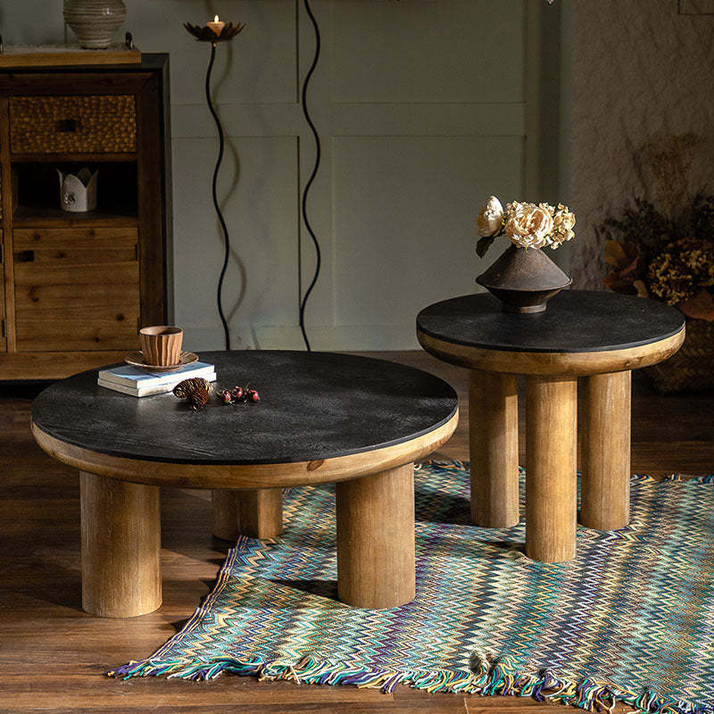 Vintage Round Cedar Plank Coffee Table