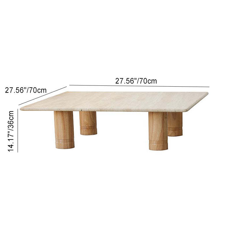 Vintage Wood Frame Marble Top Coffee Table