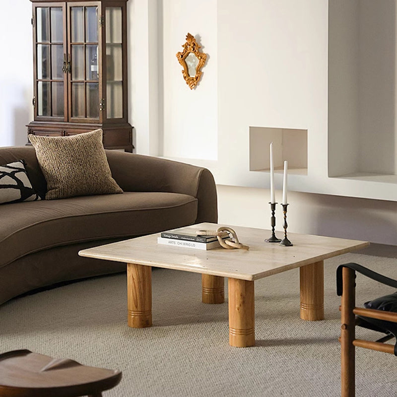 Vintage Wood Frame Marble Top Coffee Table