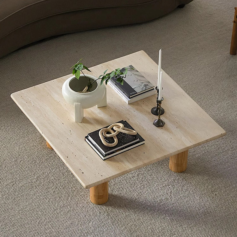 Vintage Wood Frame Marble Top Coffee Table