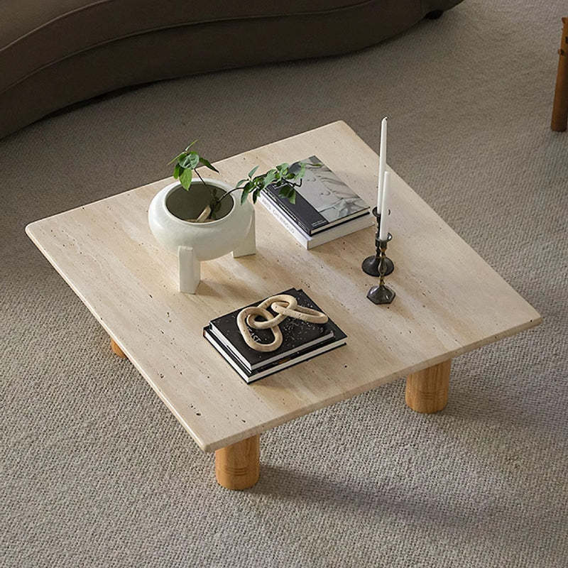 Vintage Wood Frame Marble Top Coffee Table