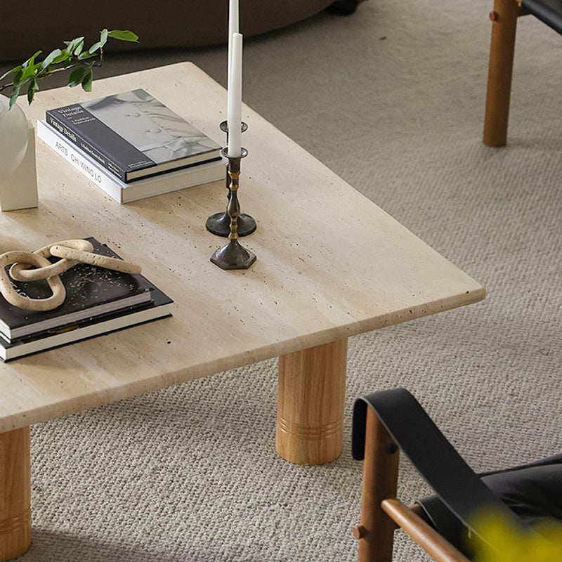 Vintage Wood Frame Marble Top Coffee Table