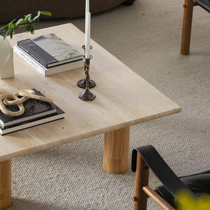 Vintage Wood Frame Marble Top Coffee Table