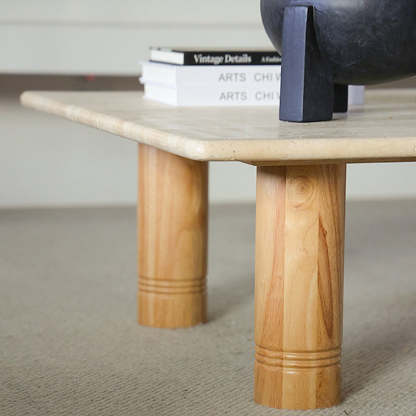 Vintage Wood Frame Marble Top Coffee Table