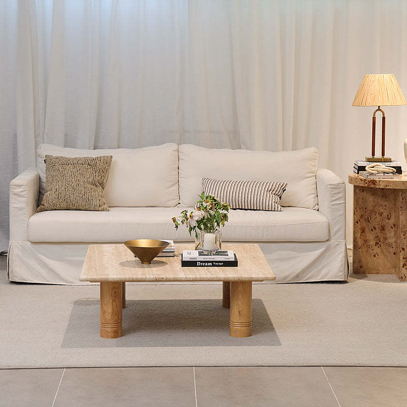 Vintage Wood Frame Marble Top Coffee Table