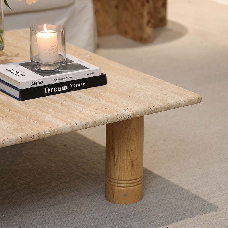 Vintage Wood Frame Marble Top Coffee Table