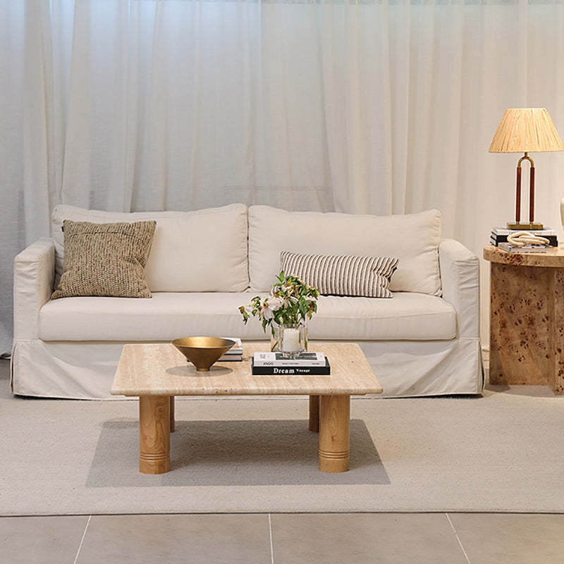 Vintage Wood Frame Marble Top Coffee Table