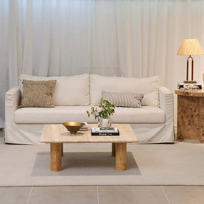 Vintage Wood Frame Marble Top Coffee Table