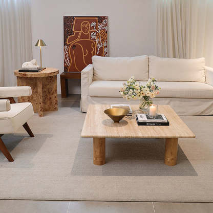 Vintage Wood Frame Marble Top Coffee Table