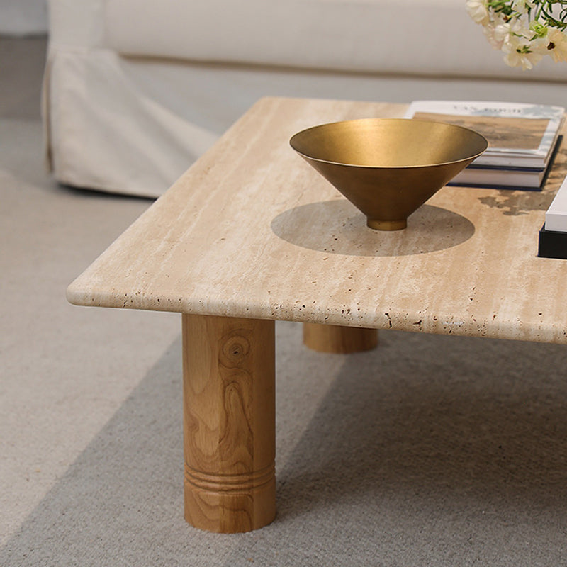 Vintage Wood Frame Marble Top Coffee Table