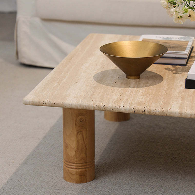 Vintage Wood Frame Marble Top Coffee Table