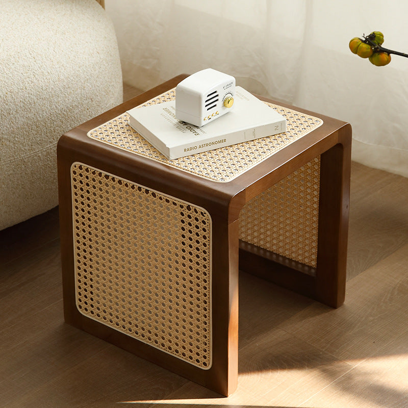 Japanese Rubberwood Rattan End Table — Wood Color