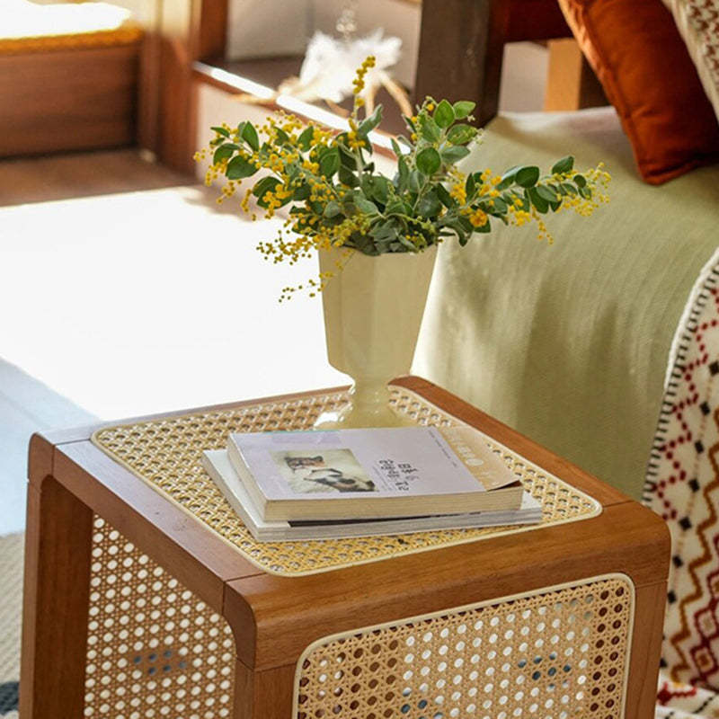 Japanese Rubberwood Rattan End Table