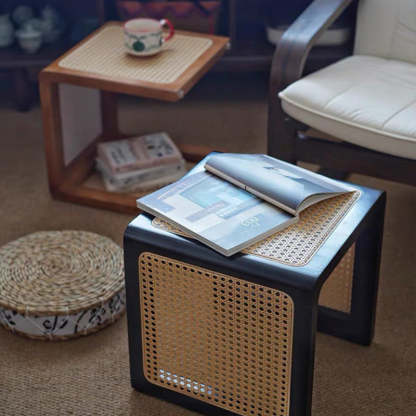 Japanese Rubberwood Rattan End Table
