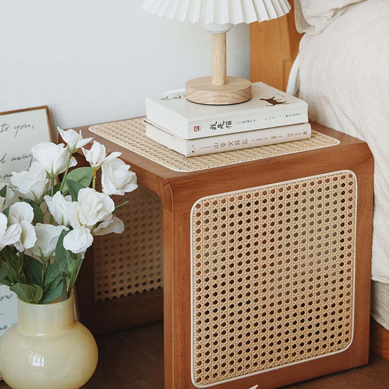 Japanese Rubberwood Rattan End Table