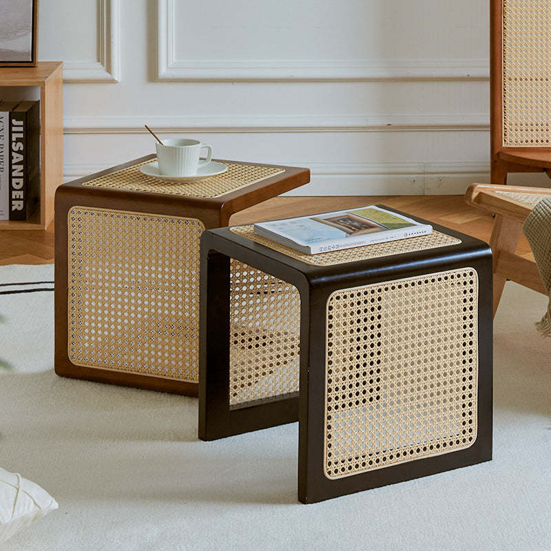 Japanese Rubberwood Rattan End Table — Black