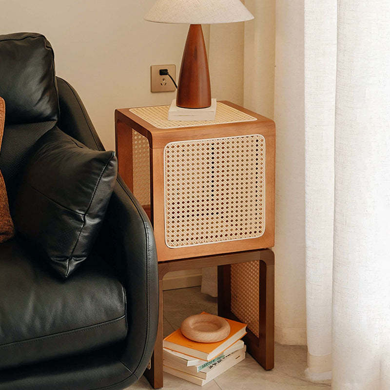Japanese Rubberwood Rattan End Table